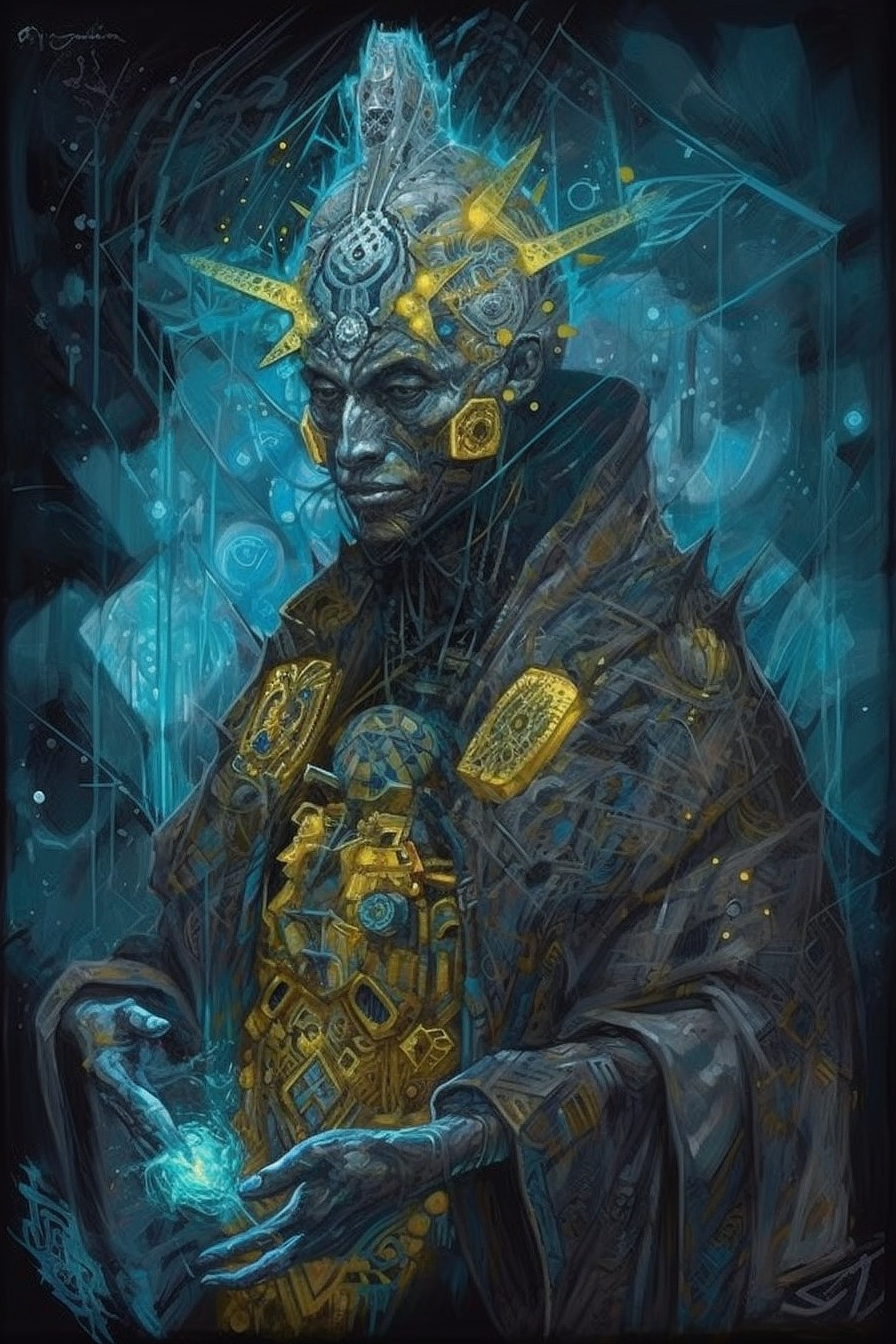 a man with a large head and a large gold object