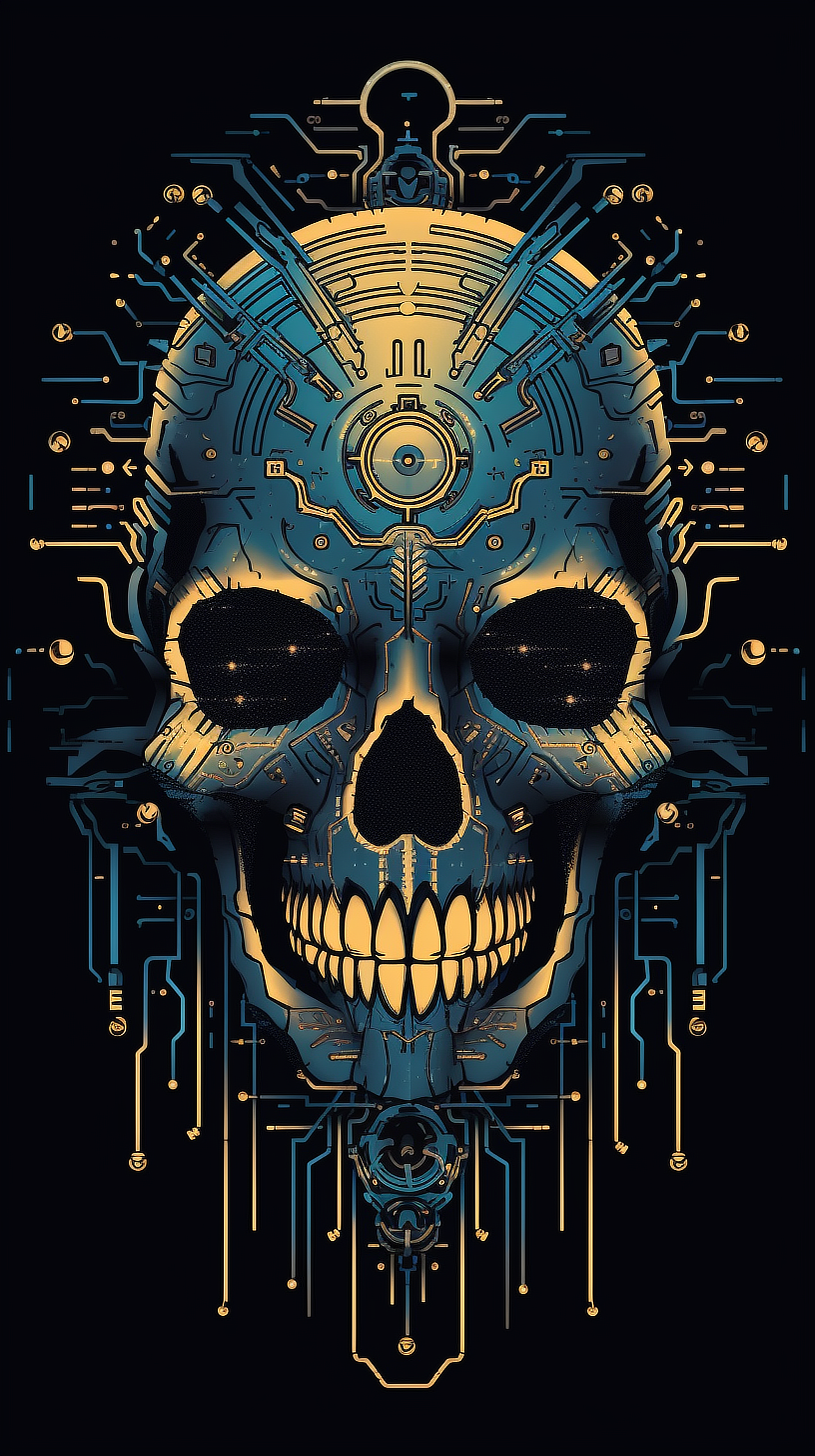 a skull with a circuit board