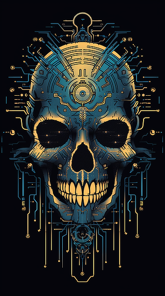 a skull with a circuit board