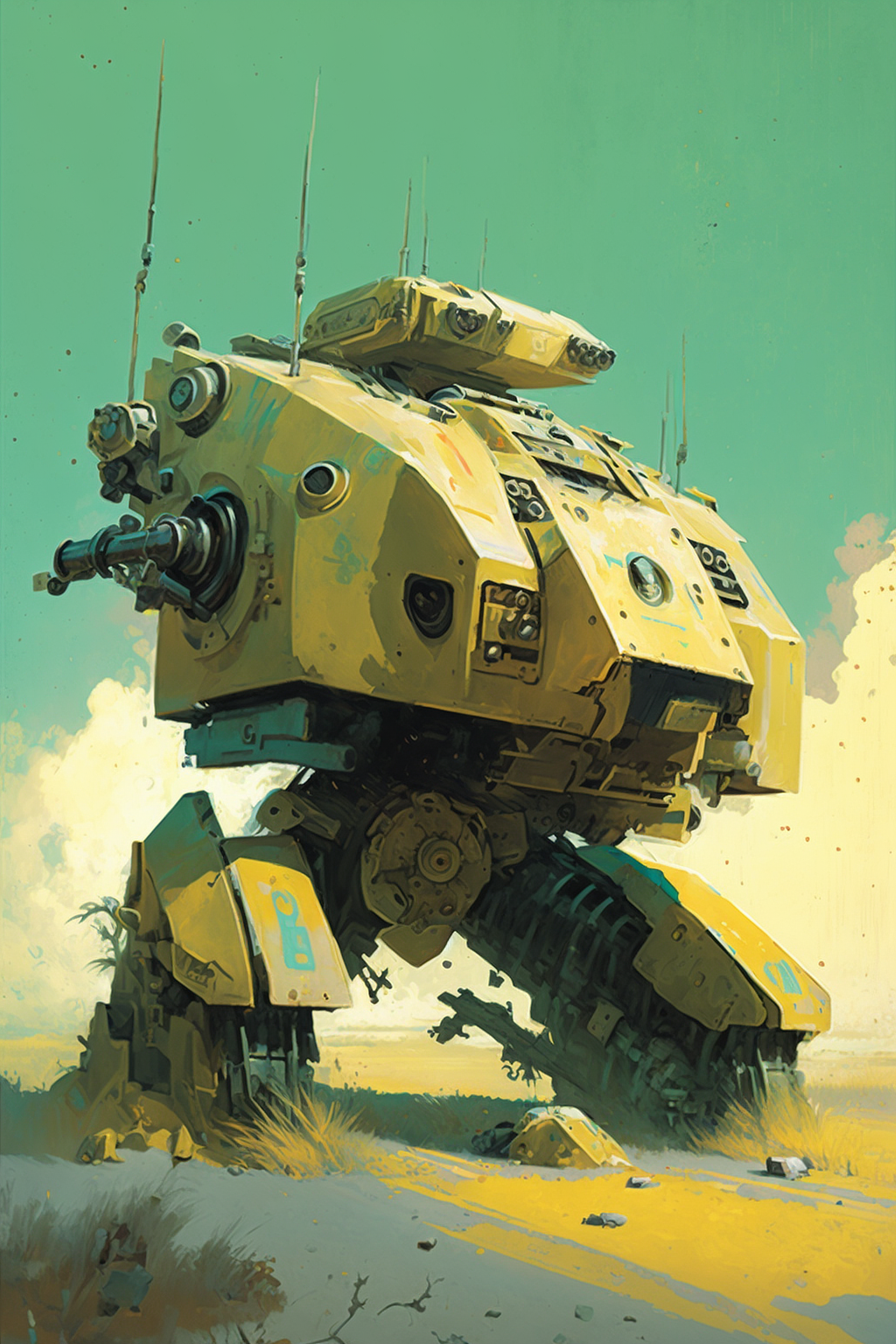 a yellow robot in a field