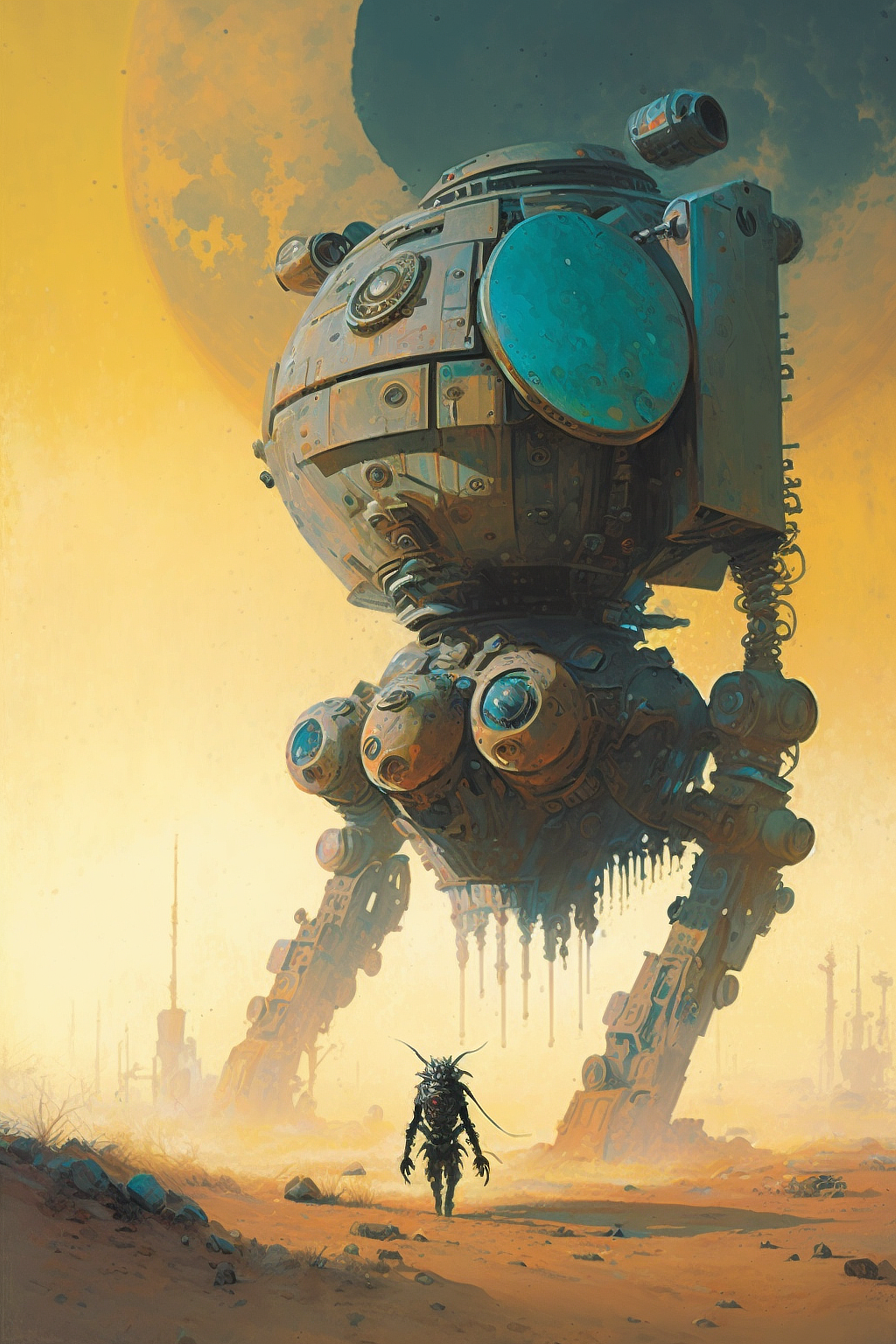 a giant robot standing on a desert