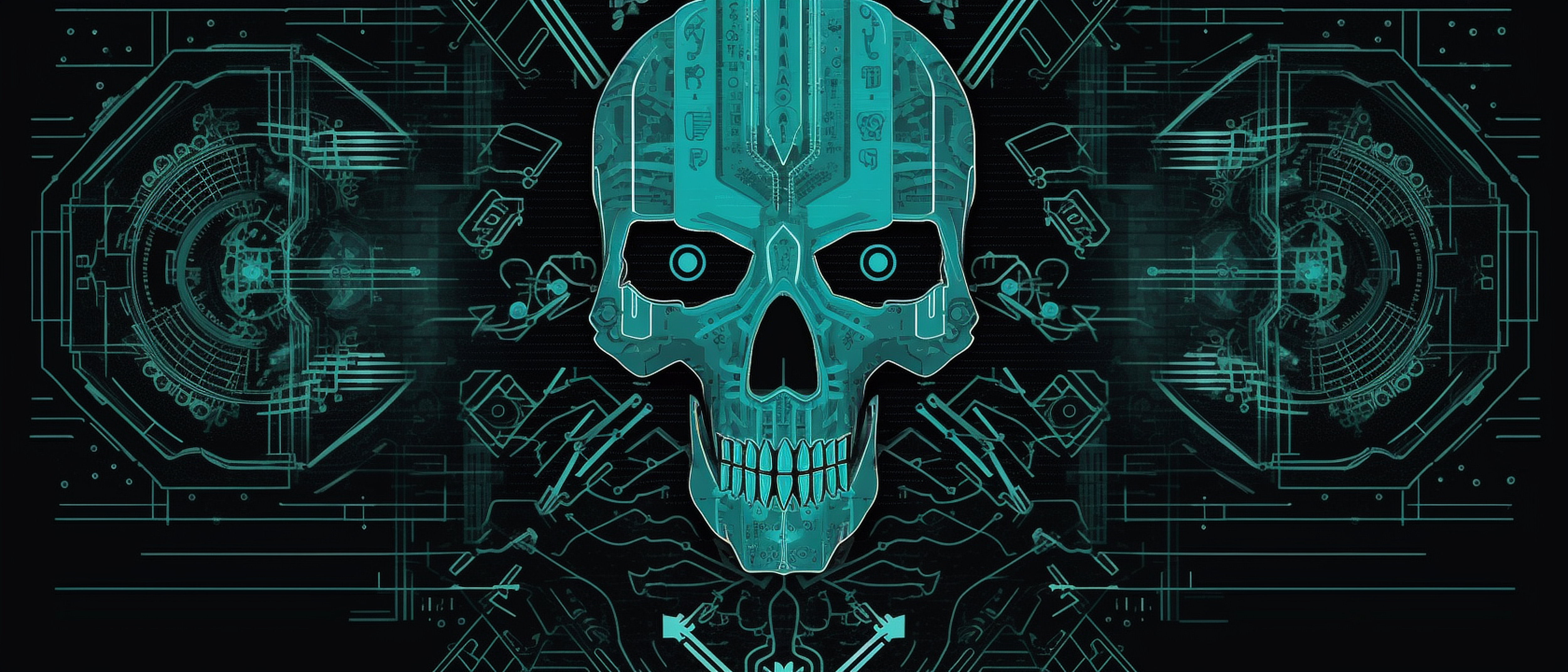 a skull with a blue and black background