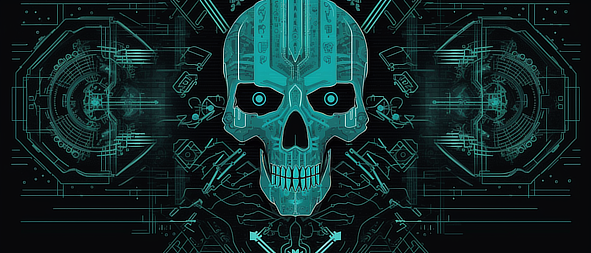 a skull with a blue and black background