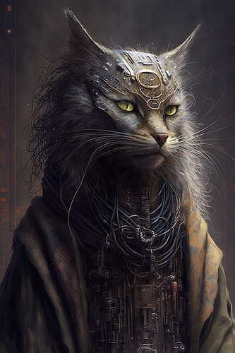 a cat with a robot head