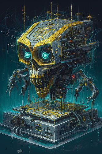 a robot with a skull head