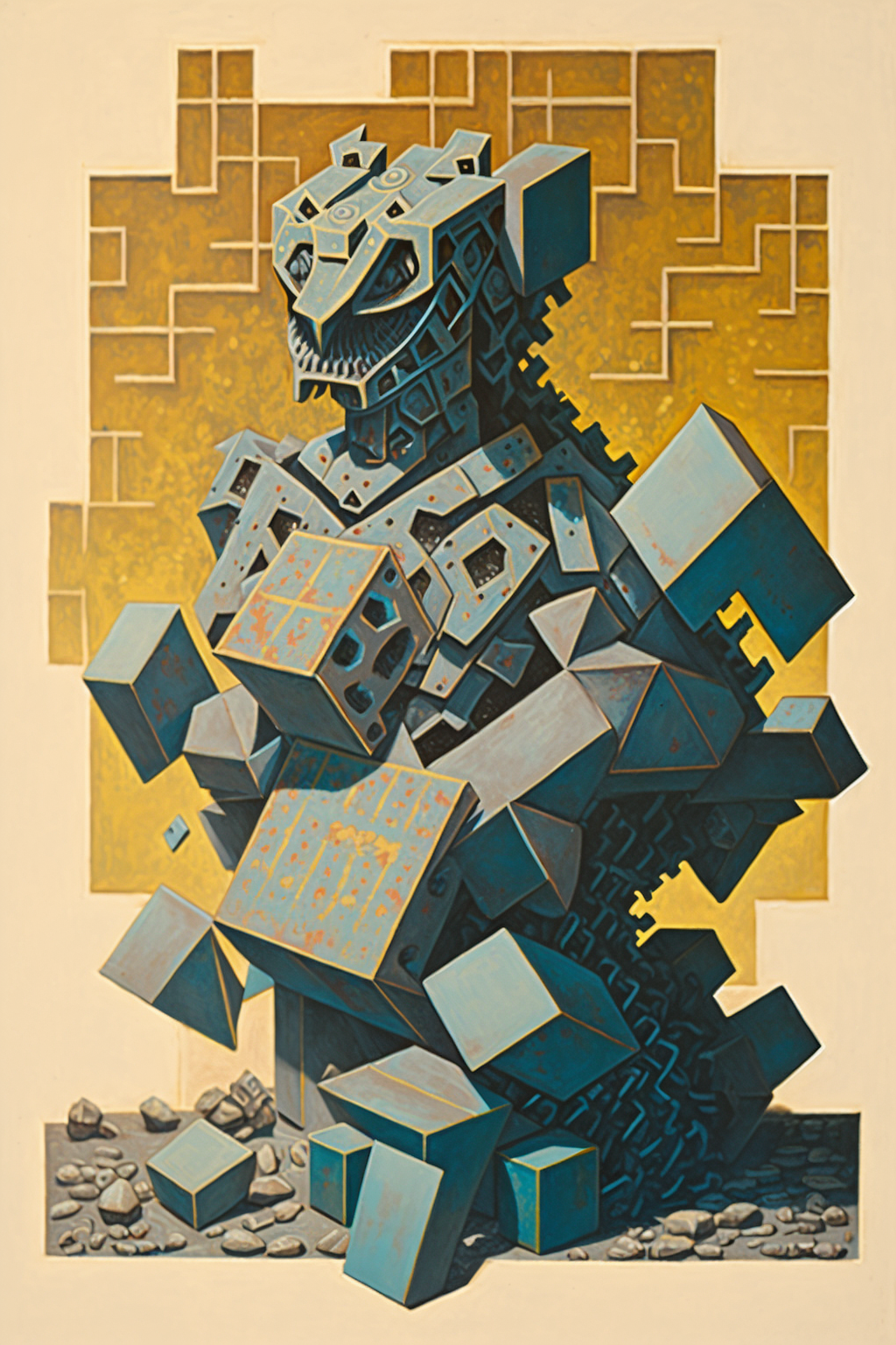 a painting of a sculpture of a monster