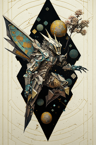 a cartoon of a dragon with wings and flowers