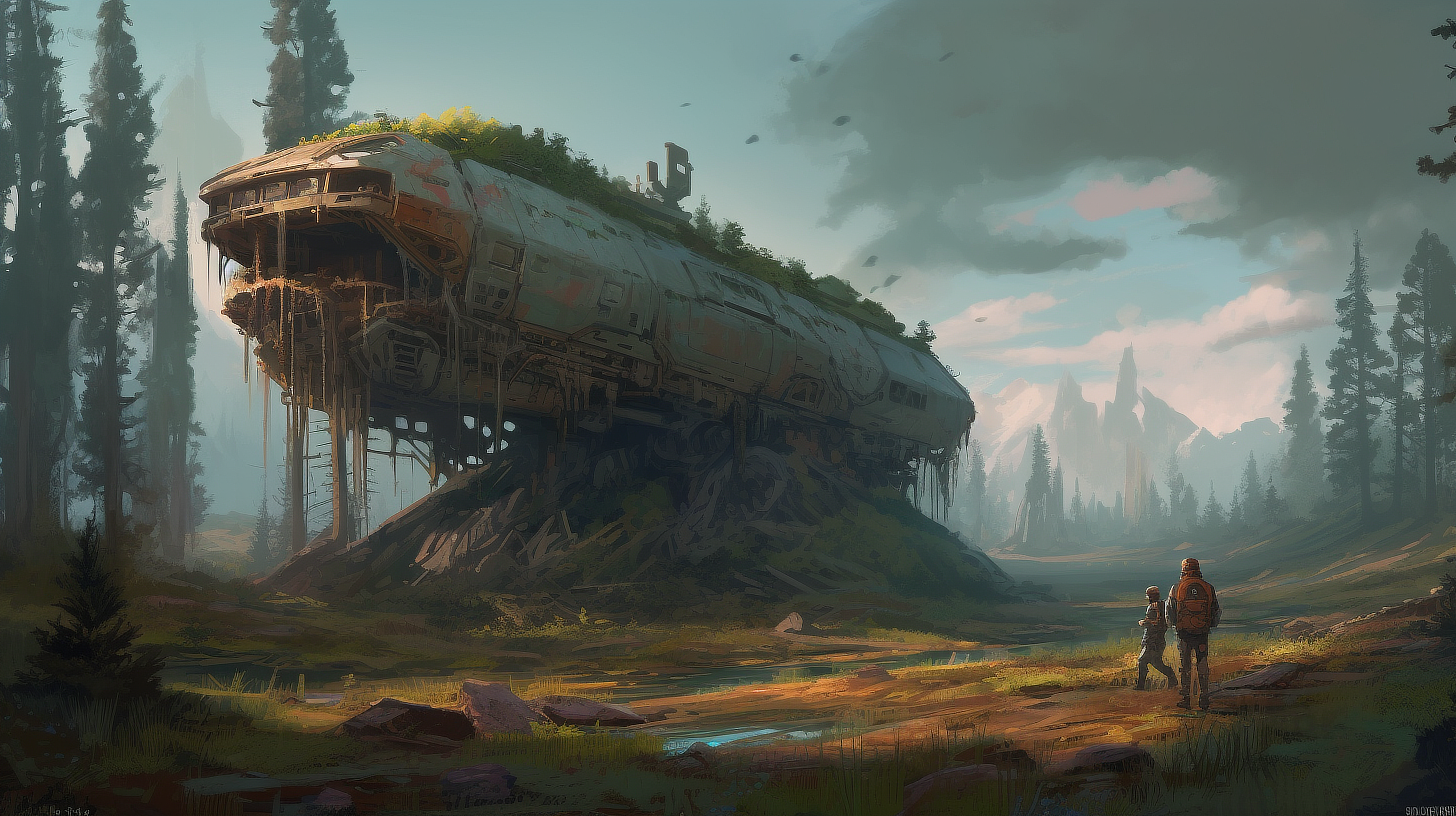 a large metal structure on a rocky hill