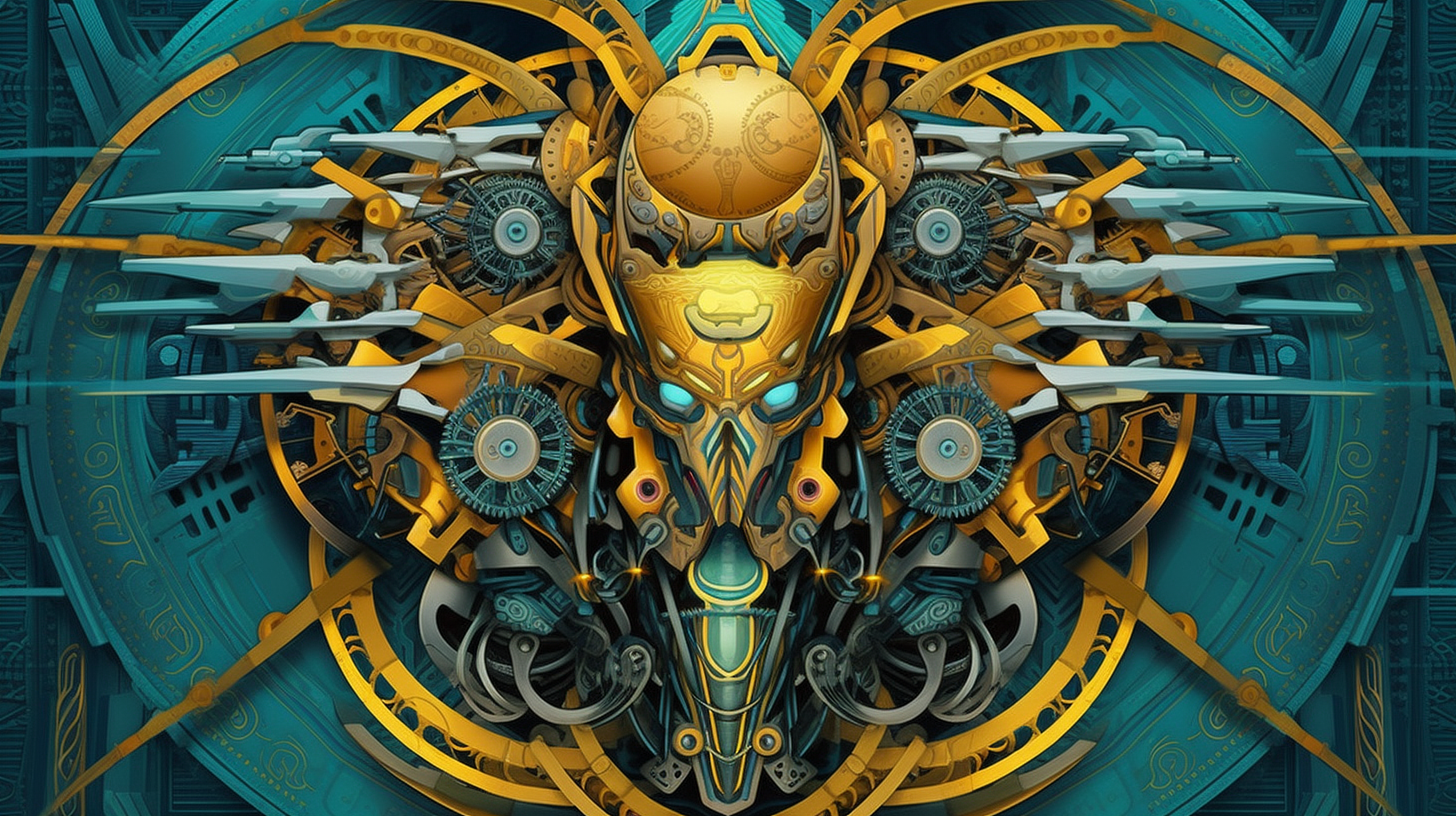 a yellow and blue metal art