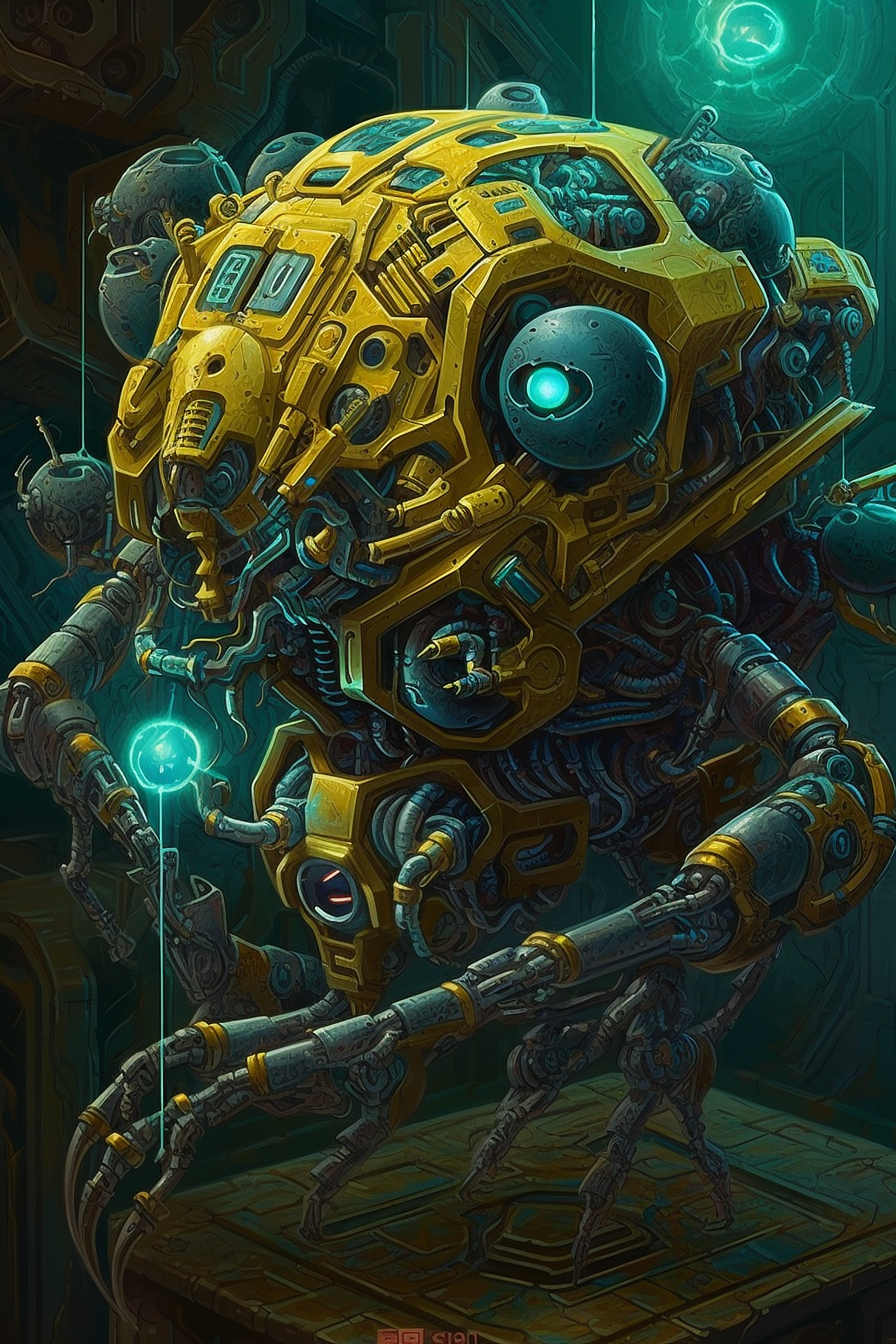 a yellow and silver robot