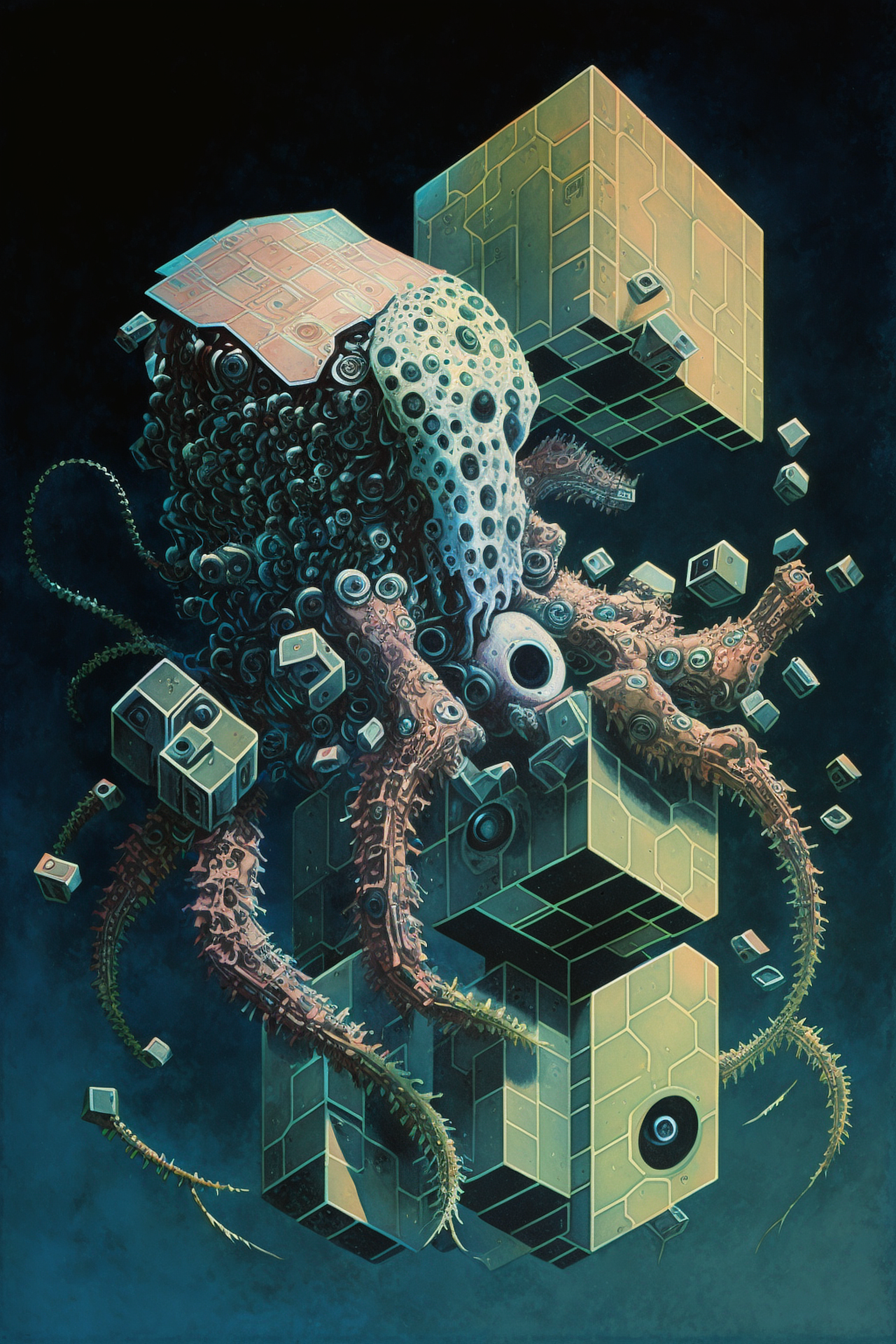a large octopus with tentacles and squares
