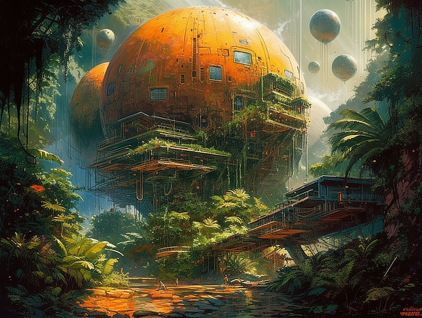 a landscape with a city and trees