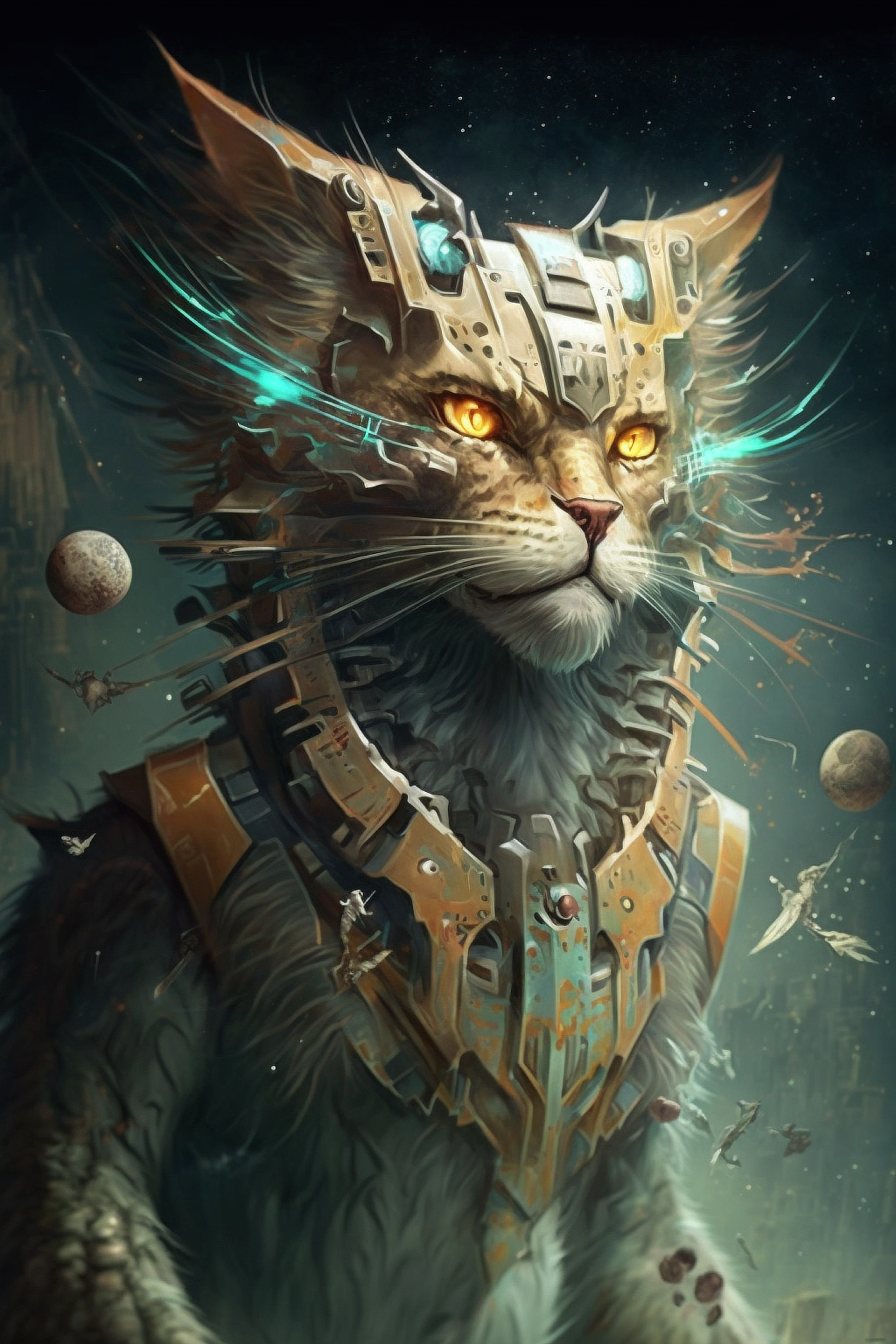 a cat with a robot garment