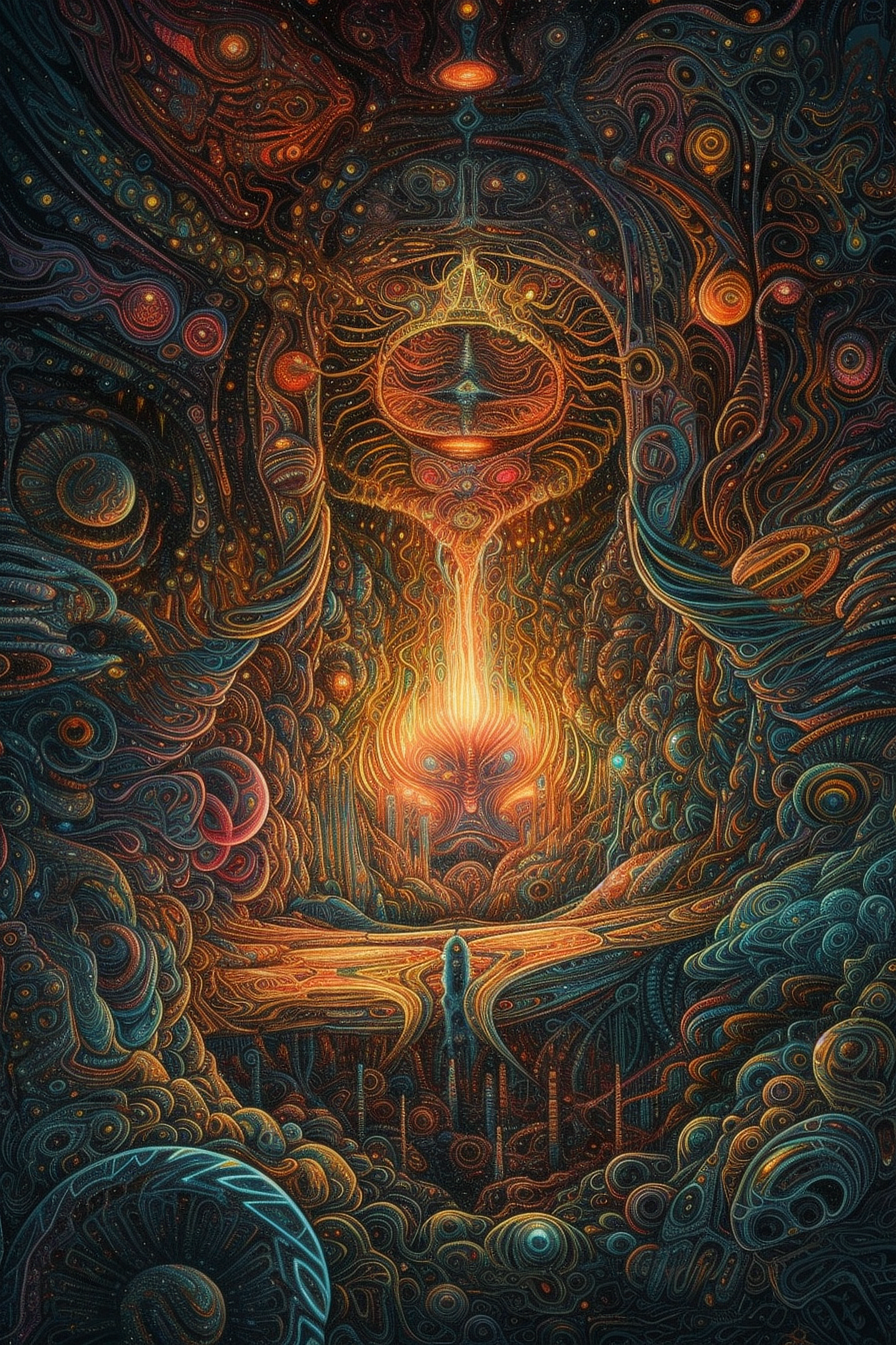 a colorful artwork with a man in a circle