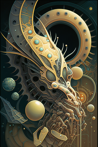 a artwork of a creature with many circles and dots