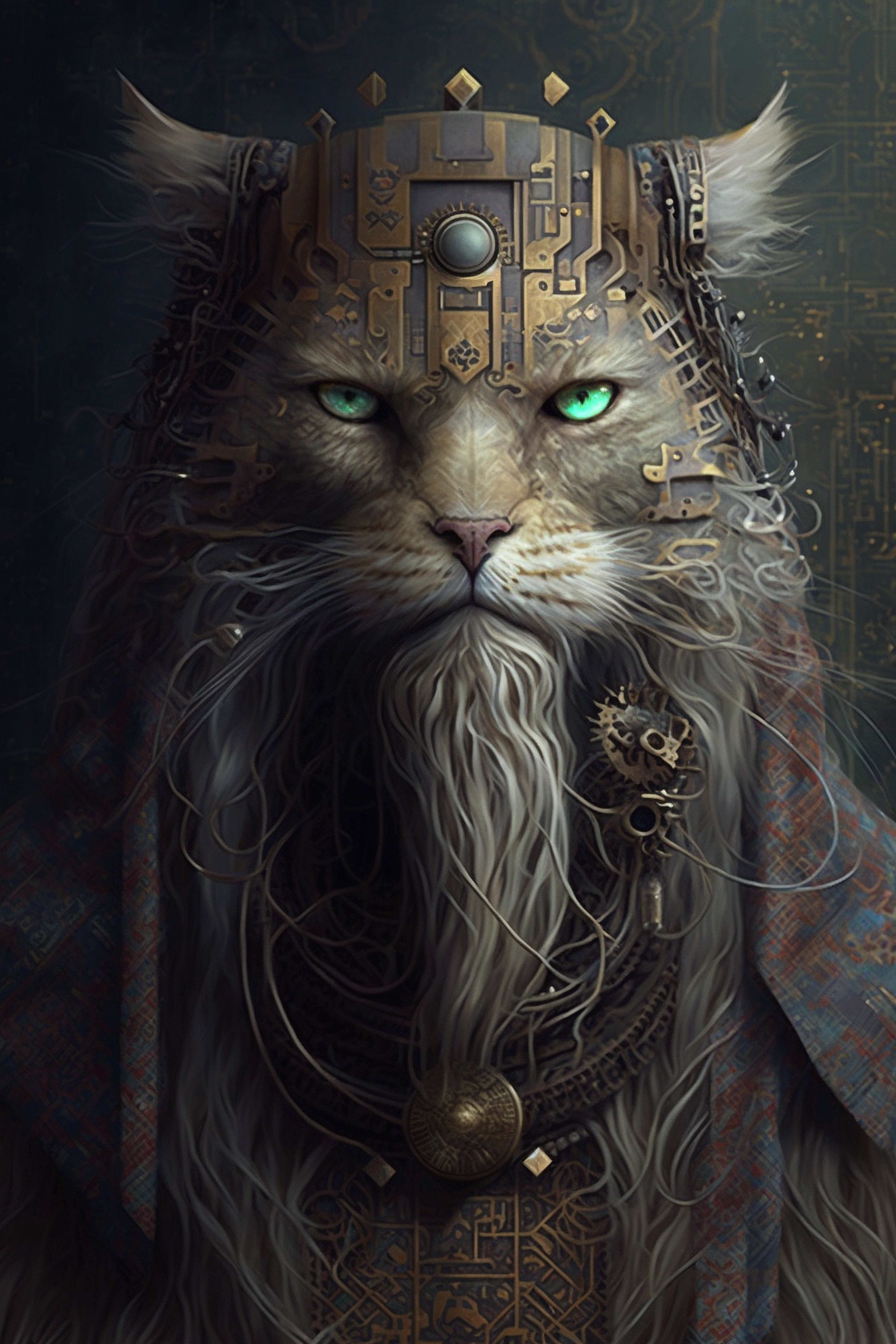 a cat with a beard and a helmet