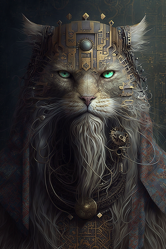 a cat with a beard and a helmet