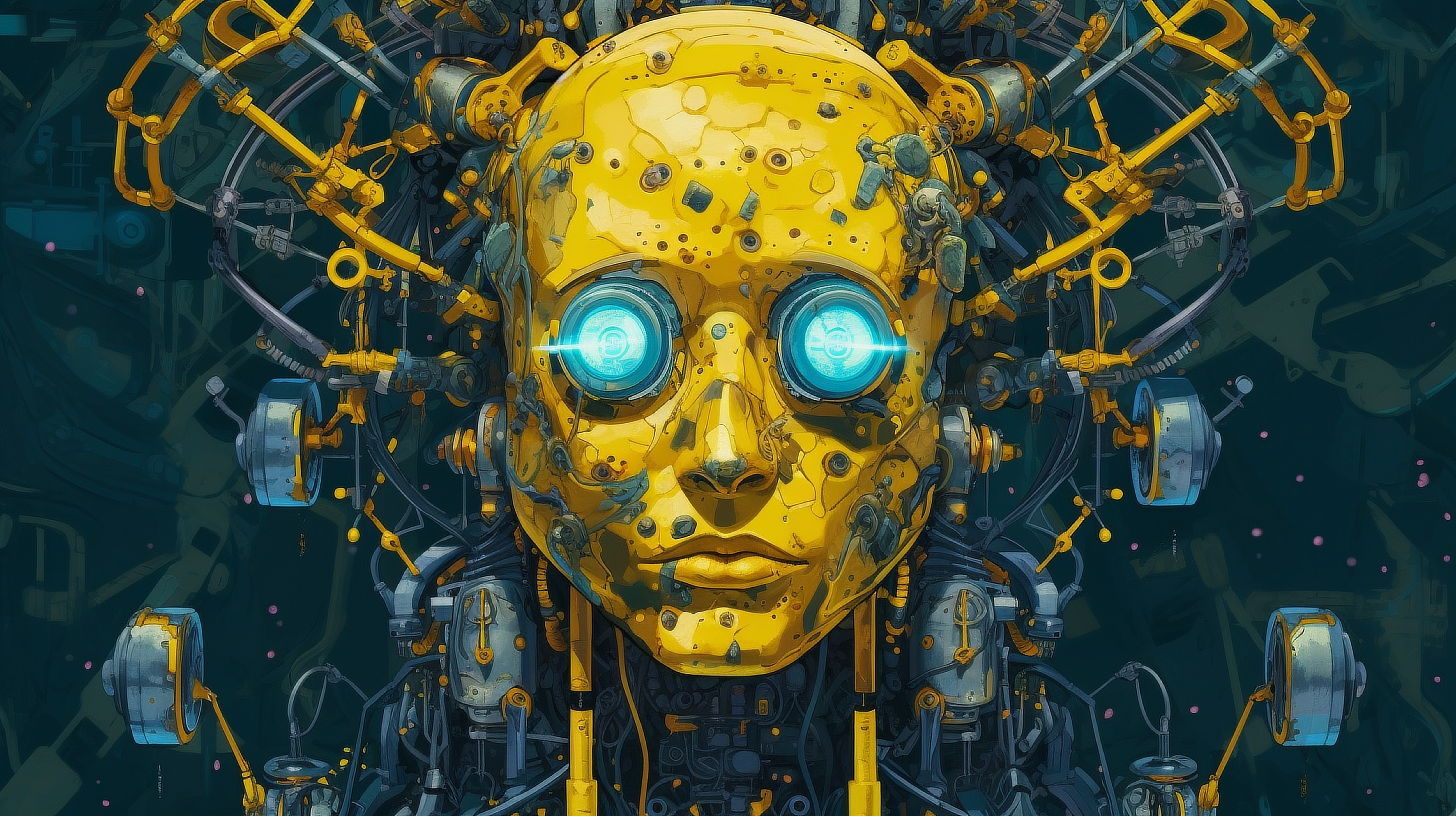 a yellow robot with blue eyes
