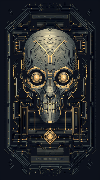 a skull with a circuit board