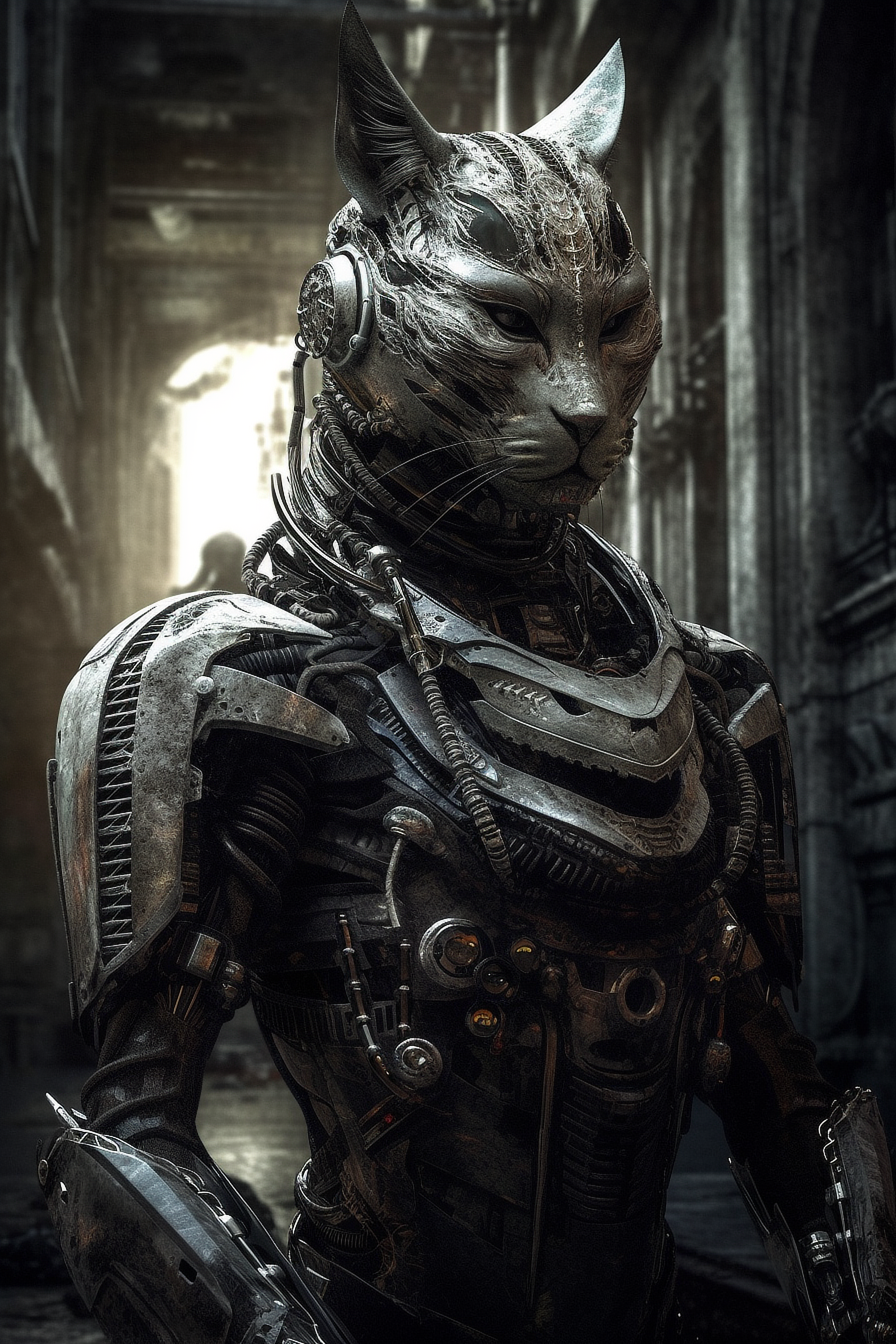 a robot with a cat face