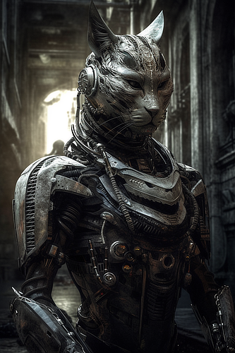 a robot with a cat face