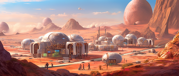 a group of people walking in a desert