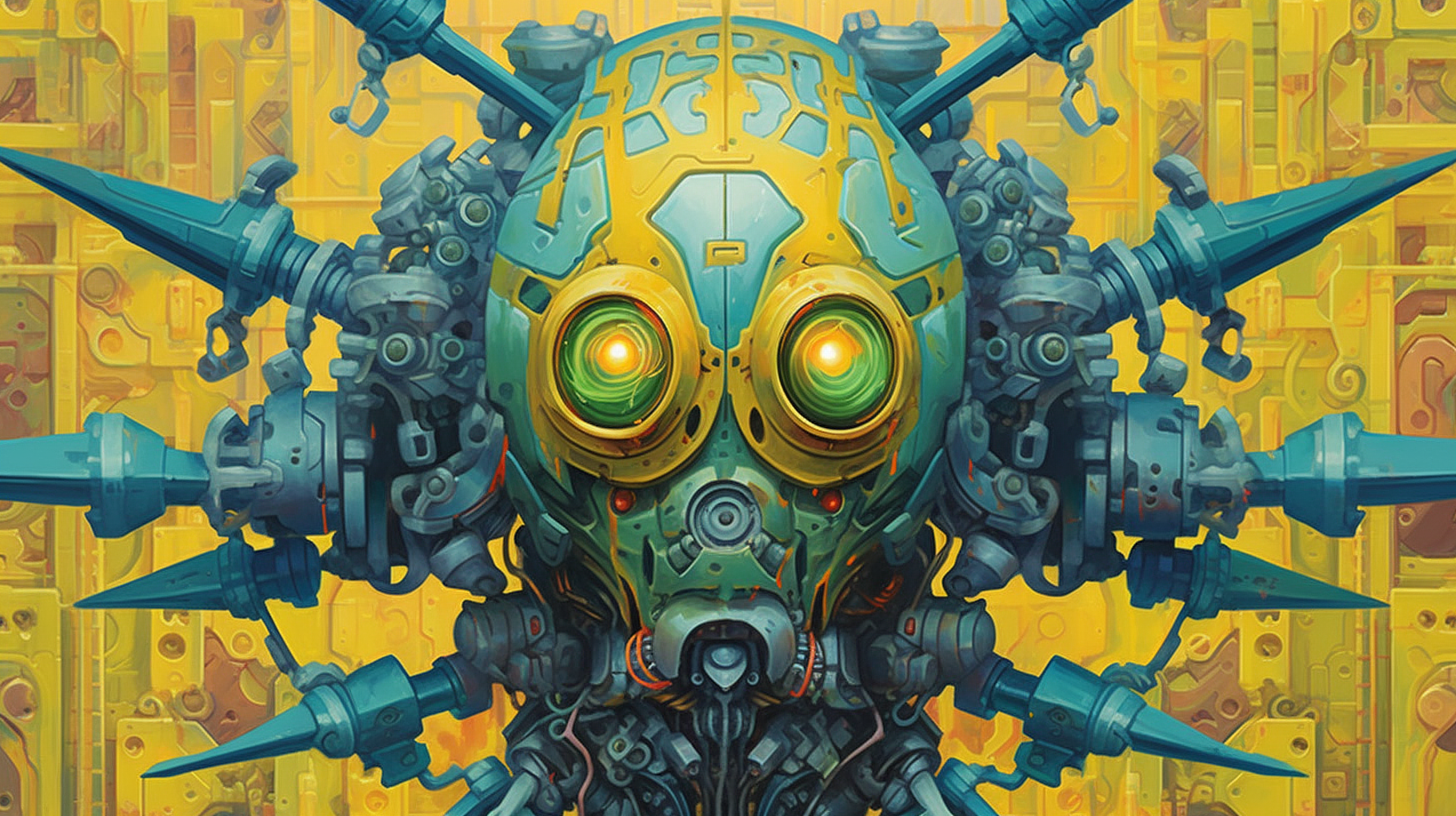 a robot with many round eyes and two small round eyes