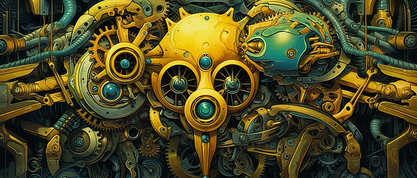 a yellow and blue metal machine