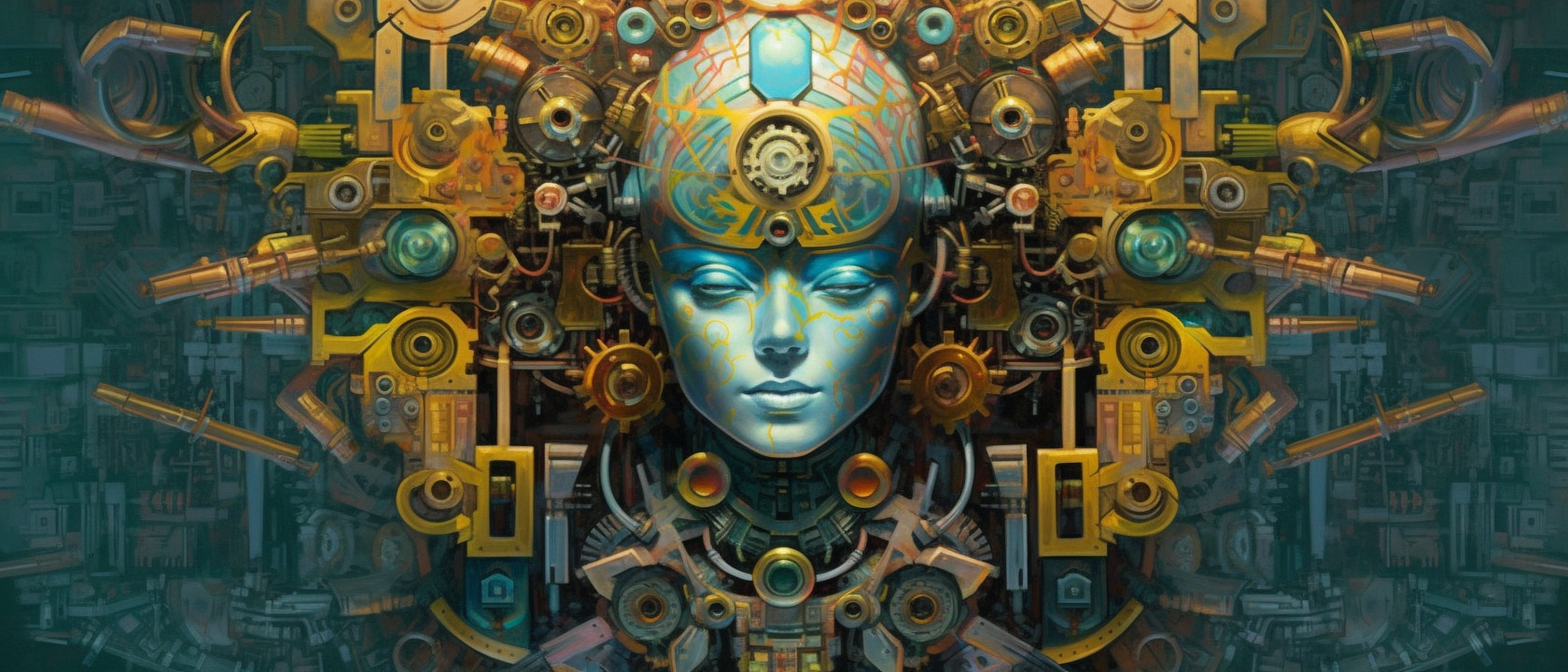 a robot head with many gears