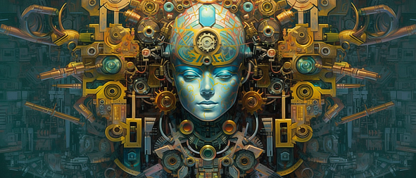 a robot head with many gears