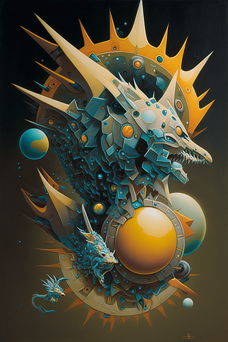 a artwork of a dragon and a dragon with a dragon head