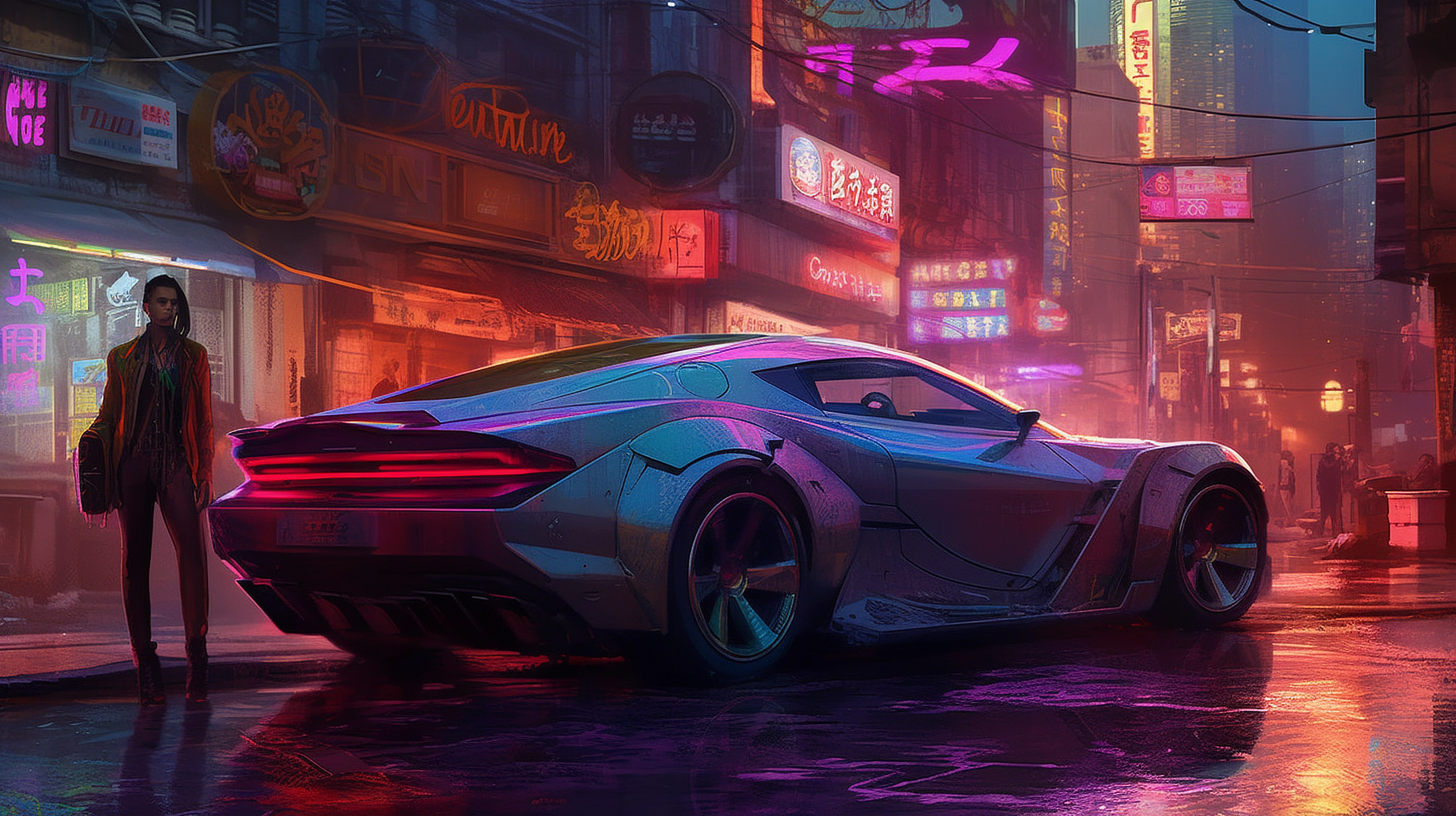 a sports car on a street in a city