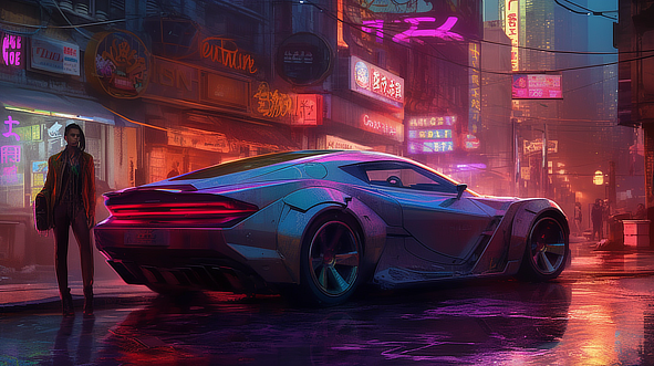 a sports car on a street in a city