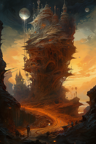 a large stone building with towers and trees