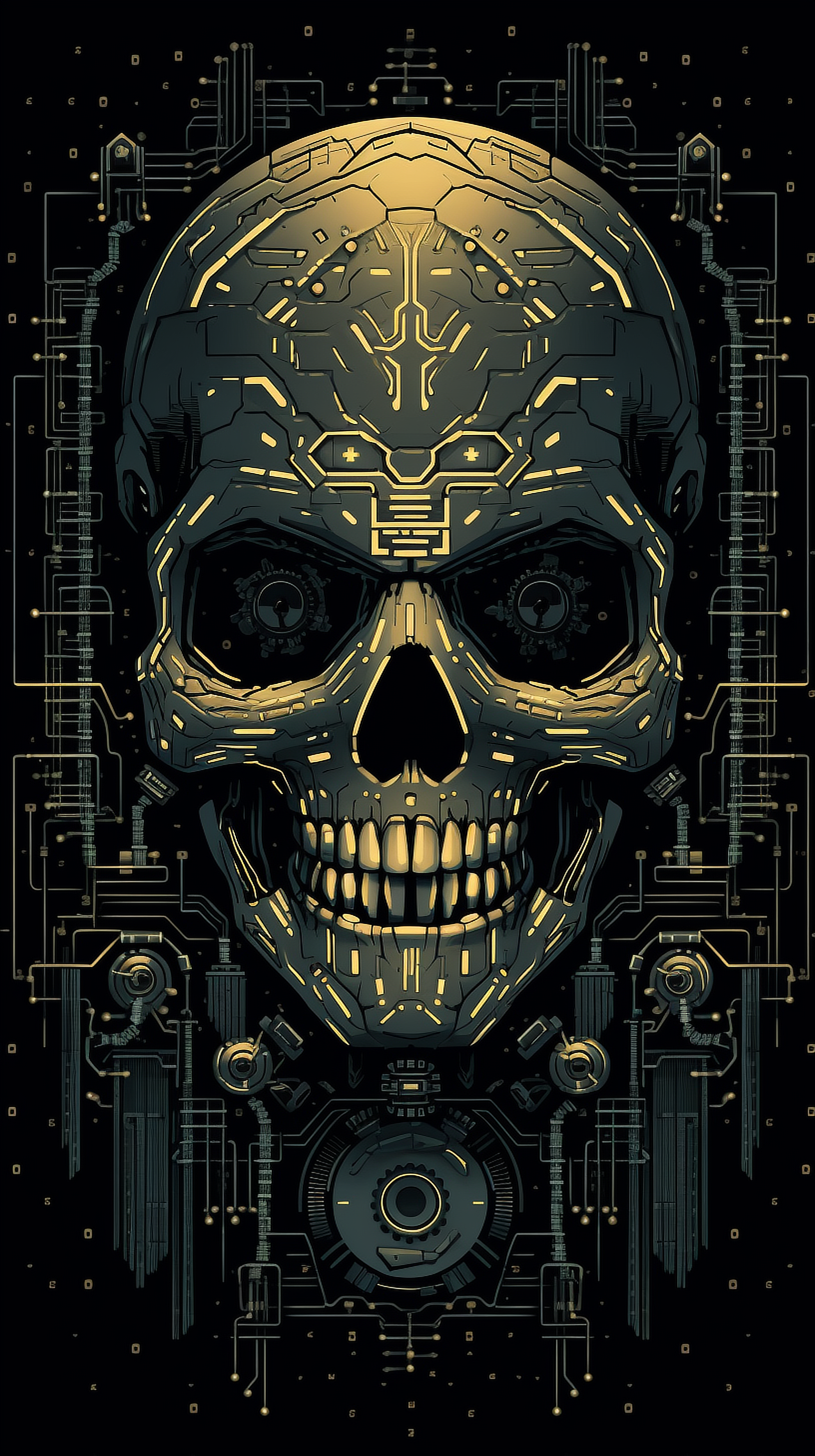 a skull with a circuit board