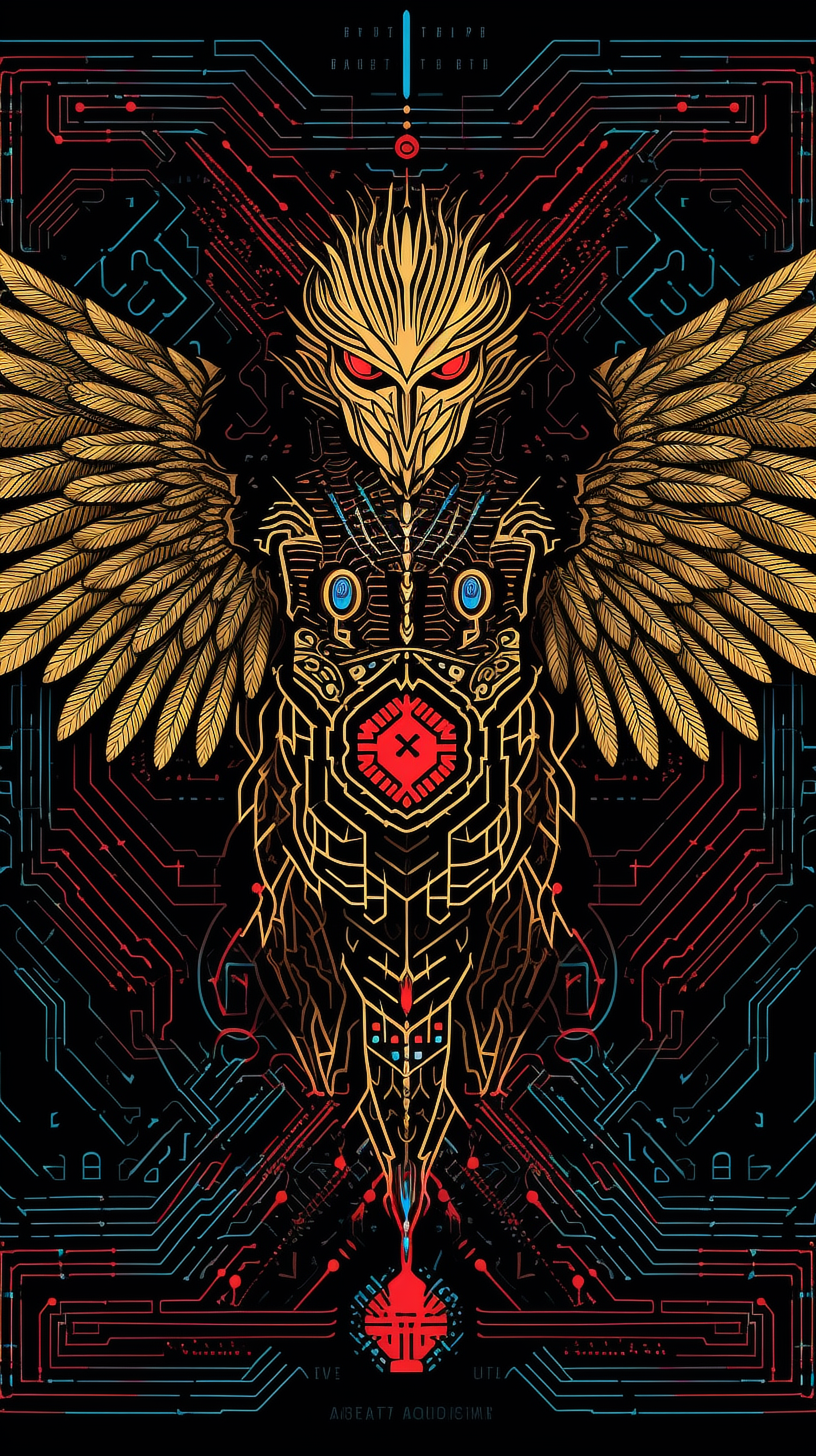 a gold and black bird with wings