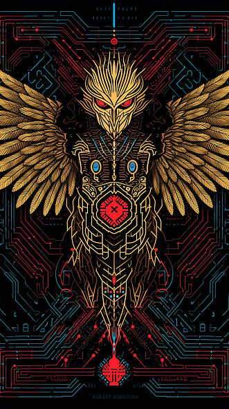 a gold and black bird with wings