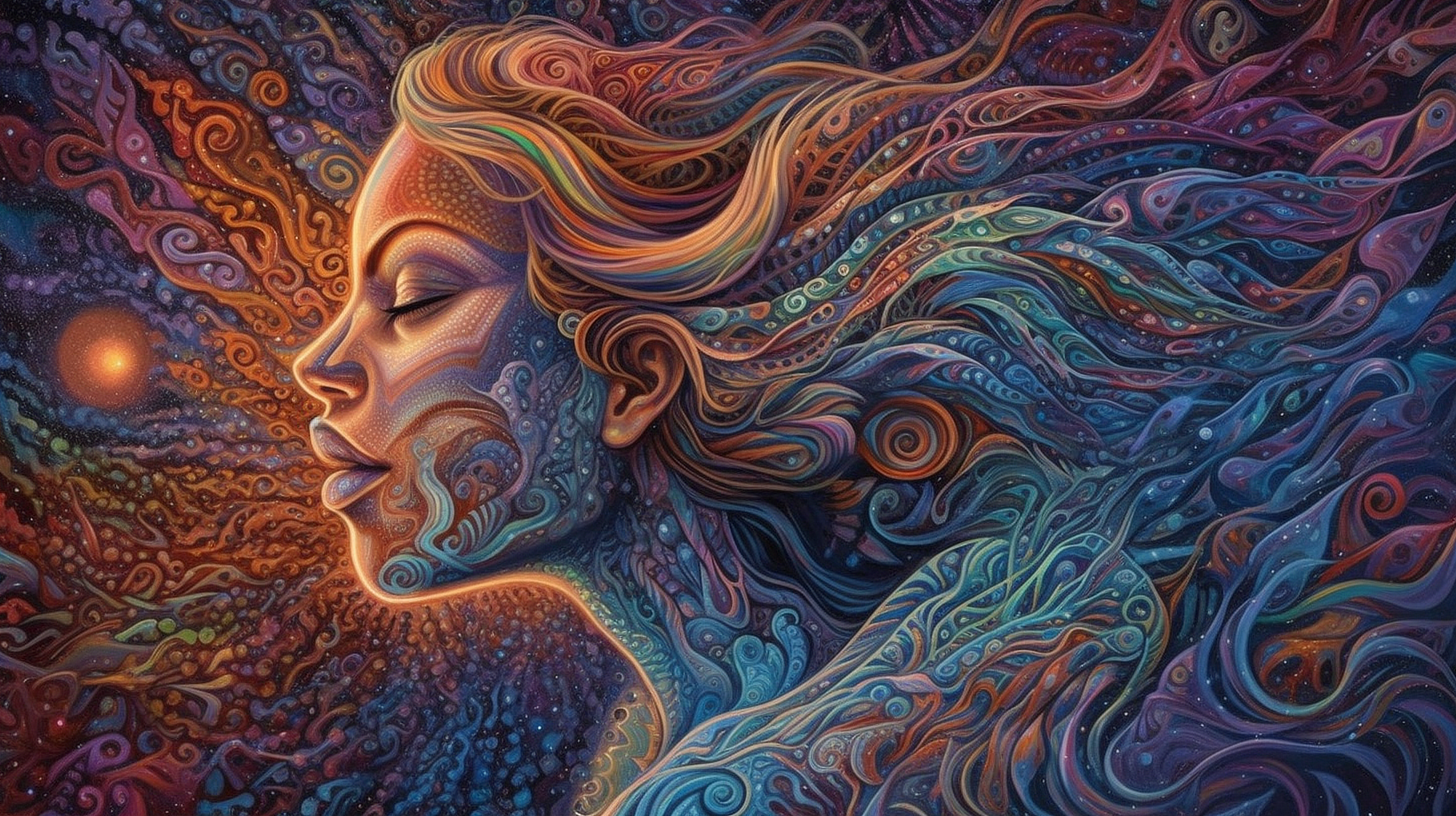 a woman with colorful hair