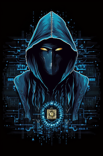 a digital art of a person in a hood