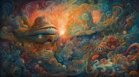 a colorful artwork with a large eye