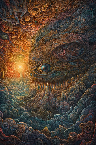 a artwork of a human face with a bright light