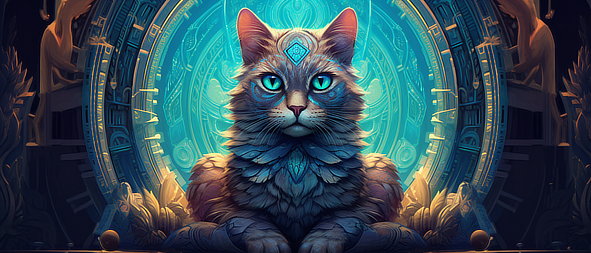 a cat with blue eyes and a blue background