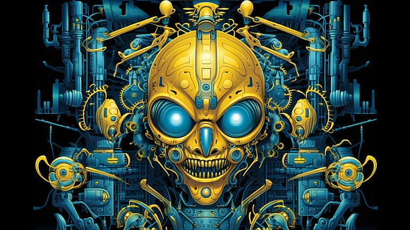 a yellow and blue robot