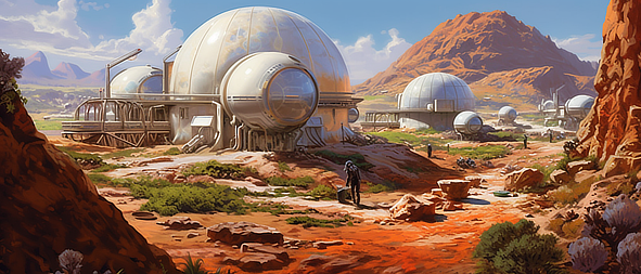 a group of buildings in a desert