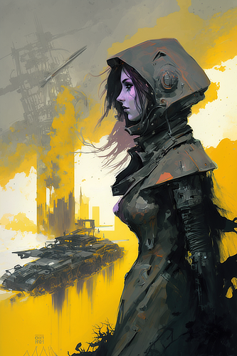 a woman in a helmet and helmet standing in front of a tank