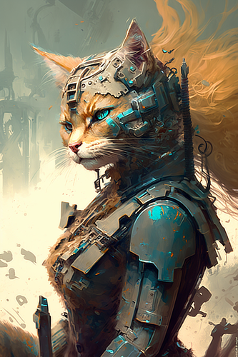 a cat in a robot suit