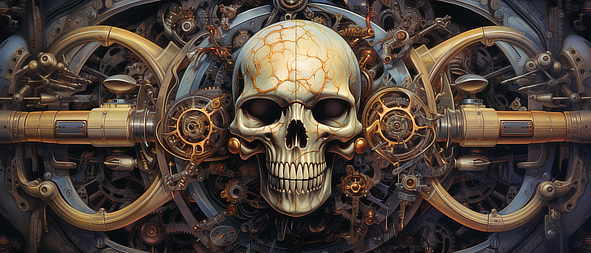 a skull with gears and cogs
