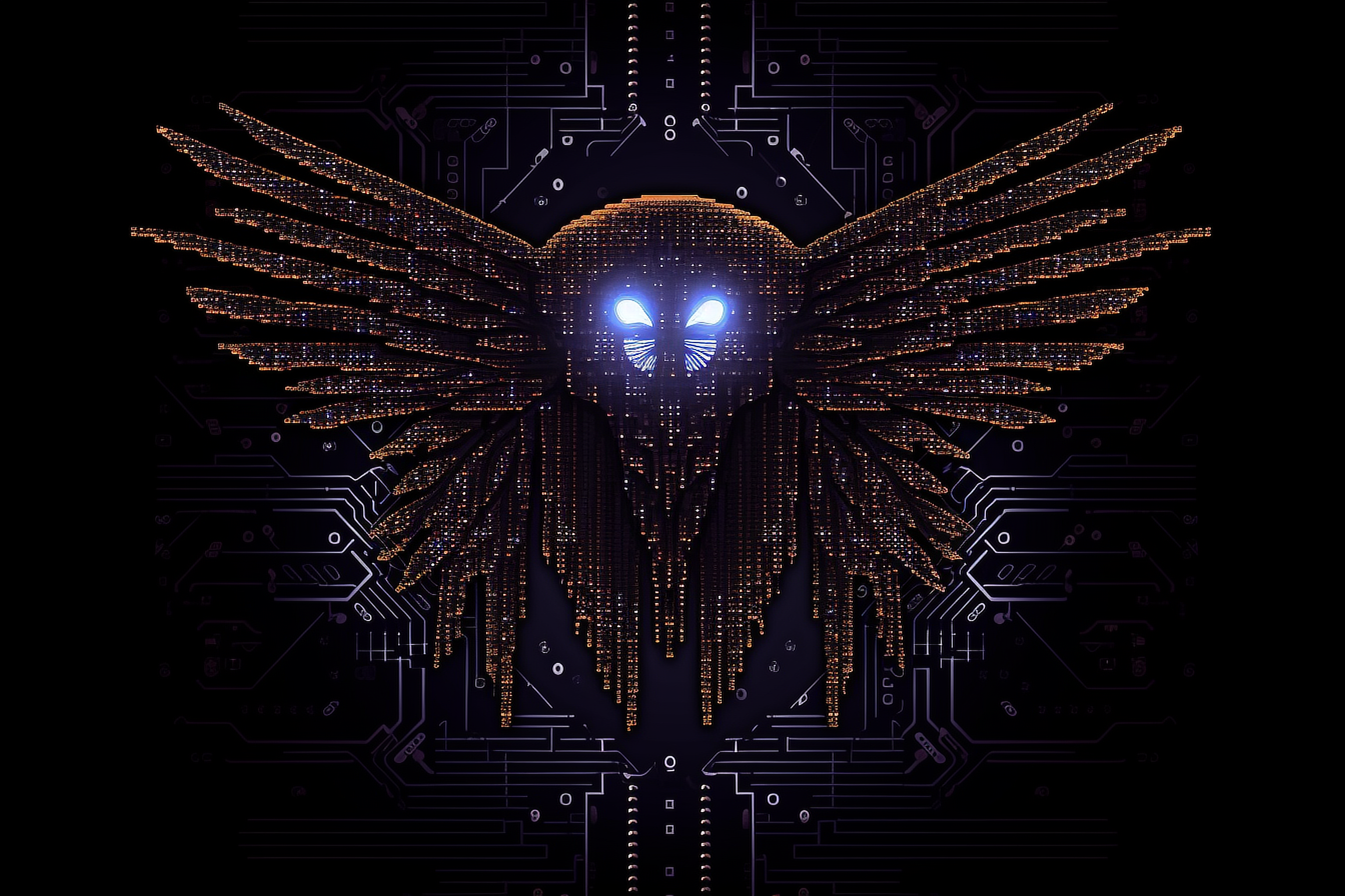 a computer generated image of a skull with wings