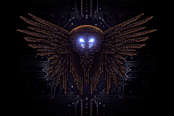 a computer generated image of a skull with wings