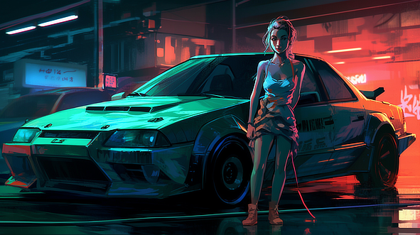 a woman standing next to a car